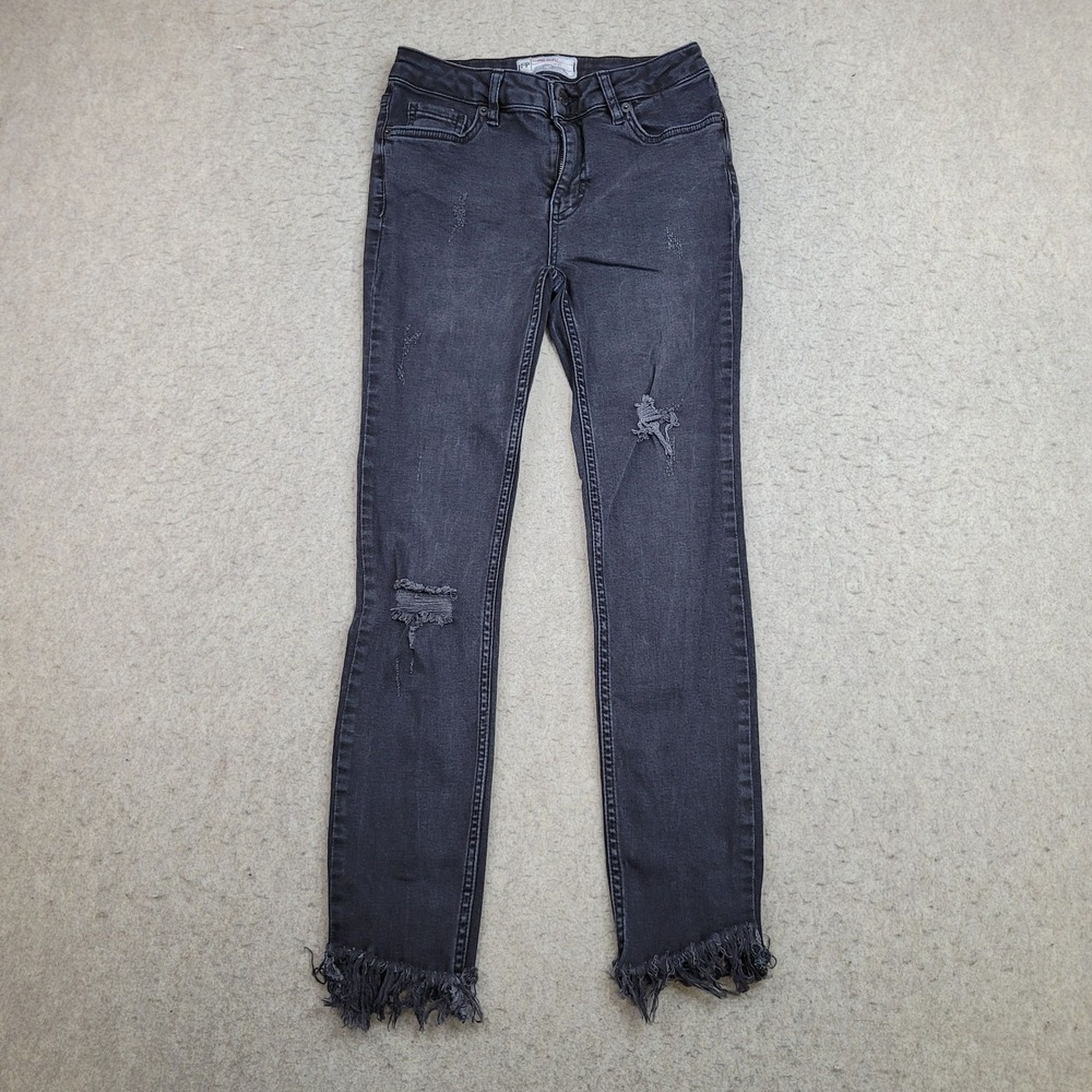 Free People Skinny Jeans Womens 25‎ Black Distressed Denim Raw Hem 26x26 Faded